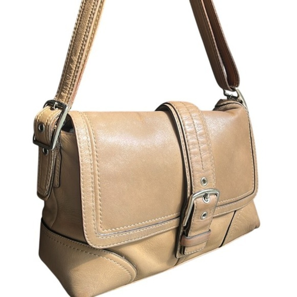 Coach Soho Buckle Flap Y2K Shoulder Bag Classic Style Leather Camel Tan Brown